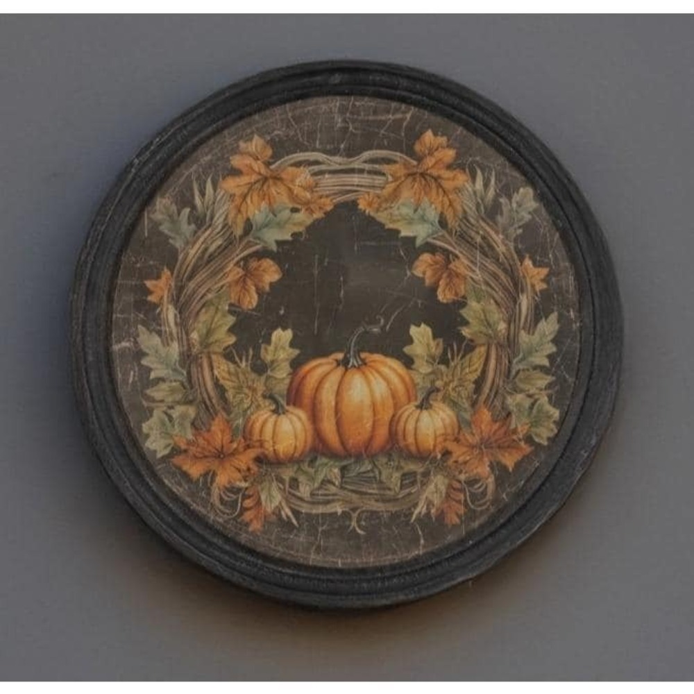 Ragon House Round Framed Pumpkin Harvest Print Vintage Style 26x26 NEW
